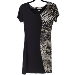 Lauren Taylor London womens Small Black metallic gold half geometric print dress